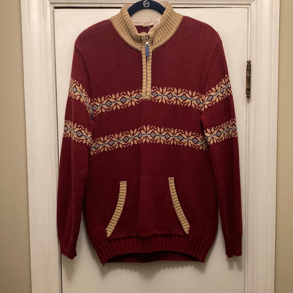 Quarter Zip Boys Burgundy Cotton Long Sleeve Sweater XL